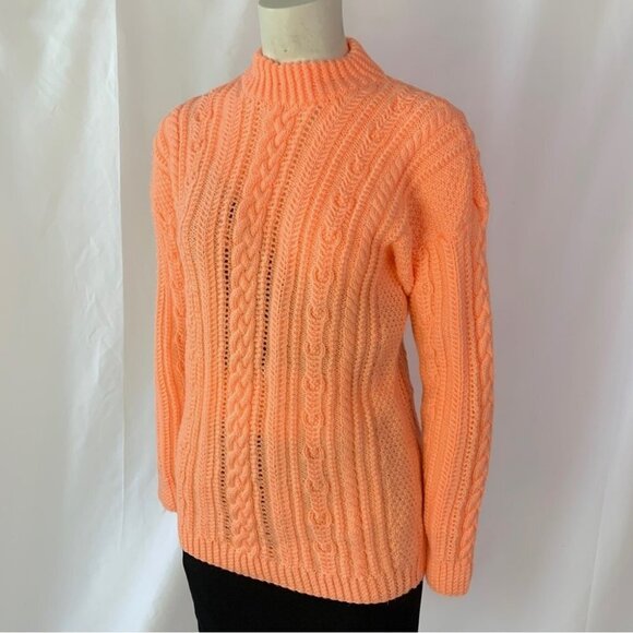 HANDMADE PASTEL CABLE  KNIT SWEATER MOCK NECK OVERSIZED CHUNKY SWEATER SMALL - Picture 7 of 7